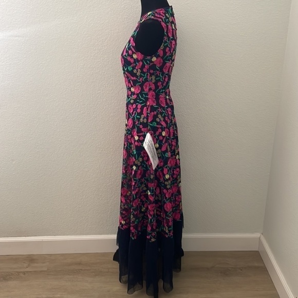NWT $298 Dress The Population Bright Floral Embroidered Dress Navy 0055 - Picture 9 of 16